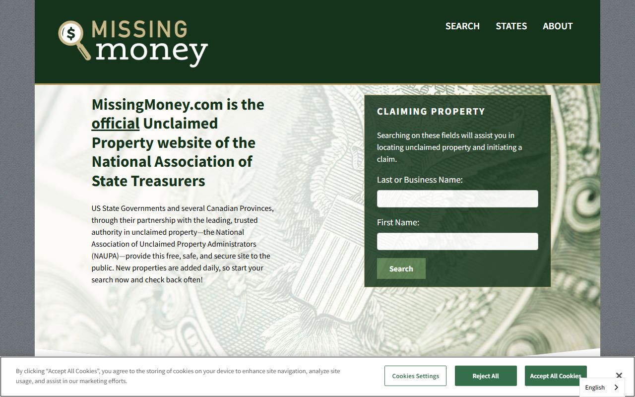 Arizona unclaimed money search portal at missingmoney.com